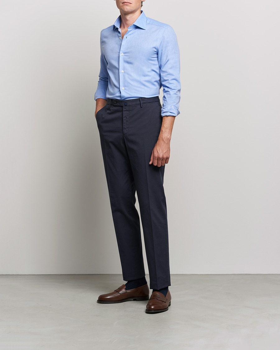 Heren | Overhemden | Mazzarelli | Soft Twill Cotton Shirt Light Blue