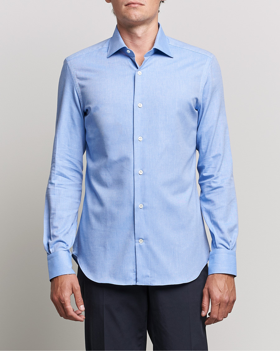 Heren | Overhemden | Mazzarelli | Soft Twill Cotton Shirt Light Blue
