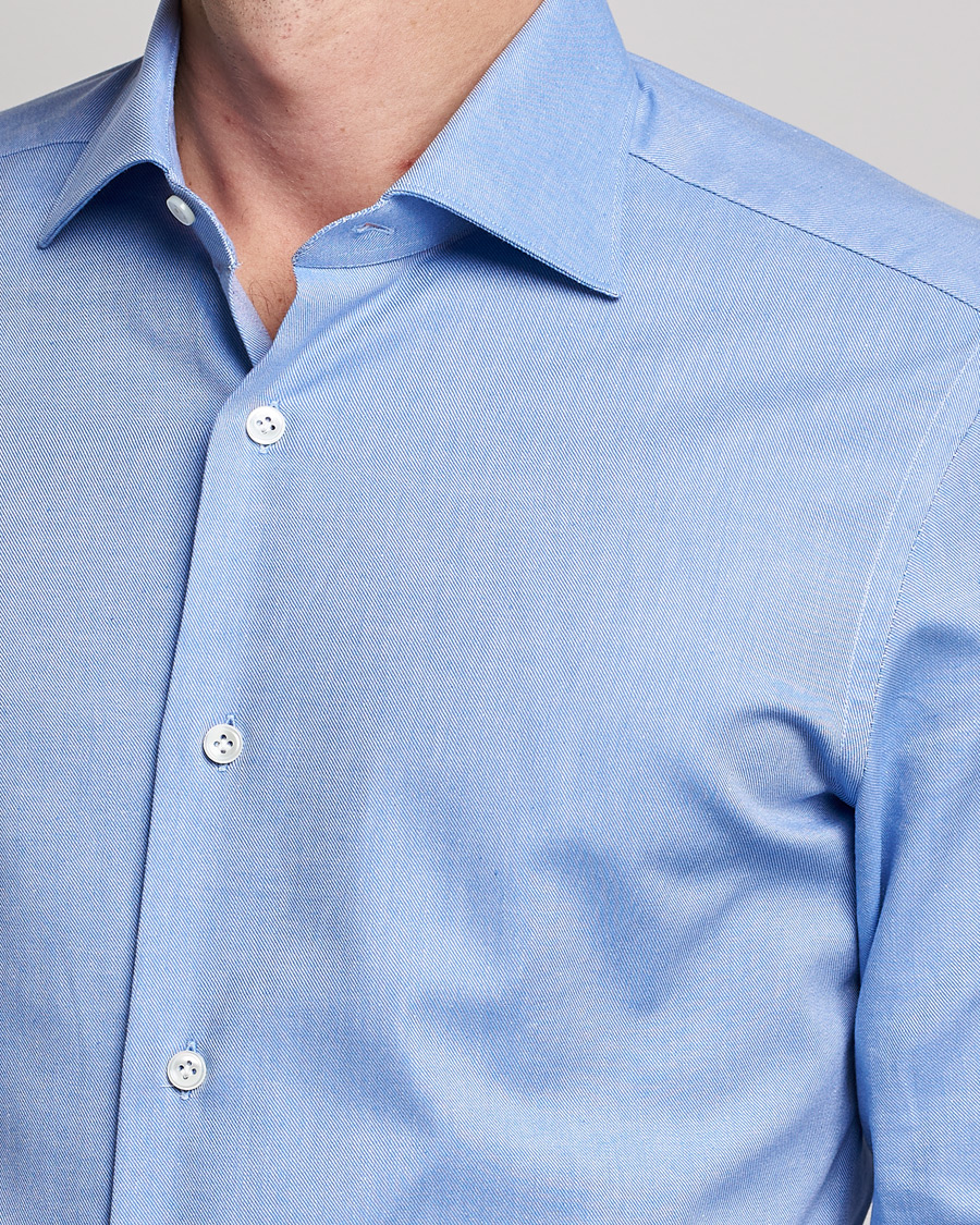 Heren | Overhemden | Mazzarelli | Soft Twill Cotton Shirt Light Blue