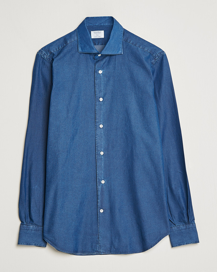 Heren | Overhemden | Mazzarelli | Soft Denim Shirt Dark Indigo