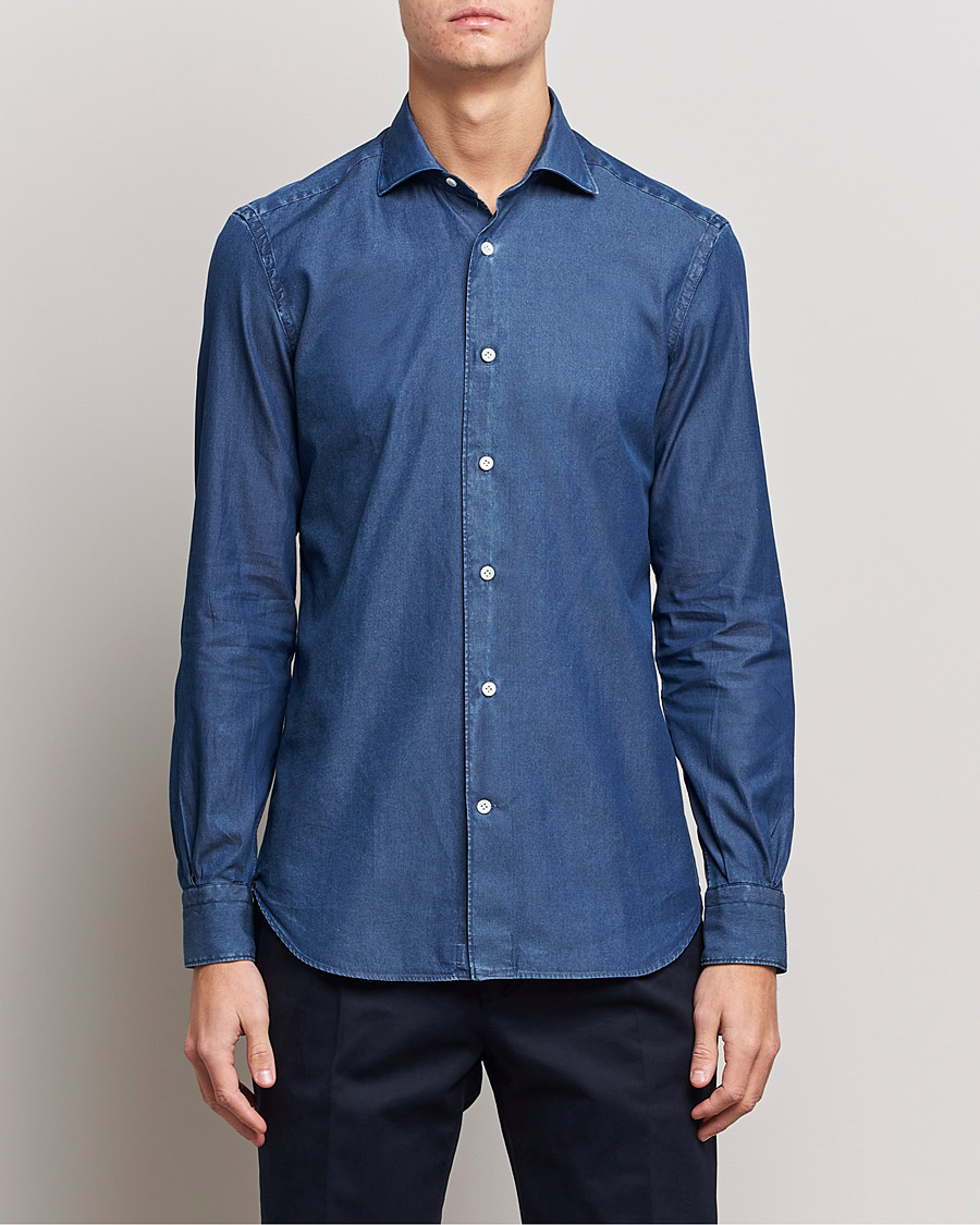 Heren | Overhemden | Mazzarelli | Soft Denim Shirt Dark Indigo