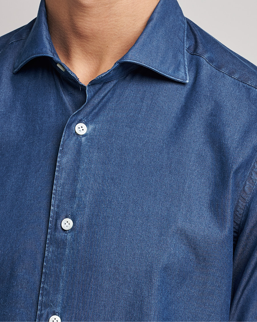 Heren | Overhemden | Mazzarelli | Soft Denim Shirt Dark Indigo