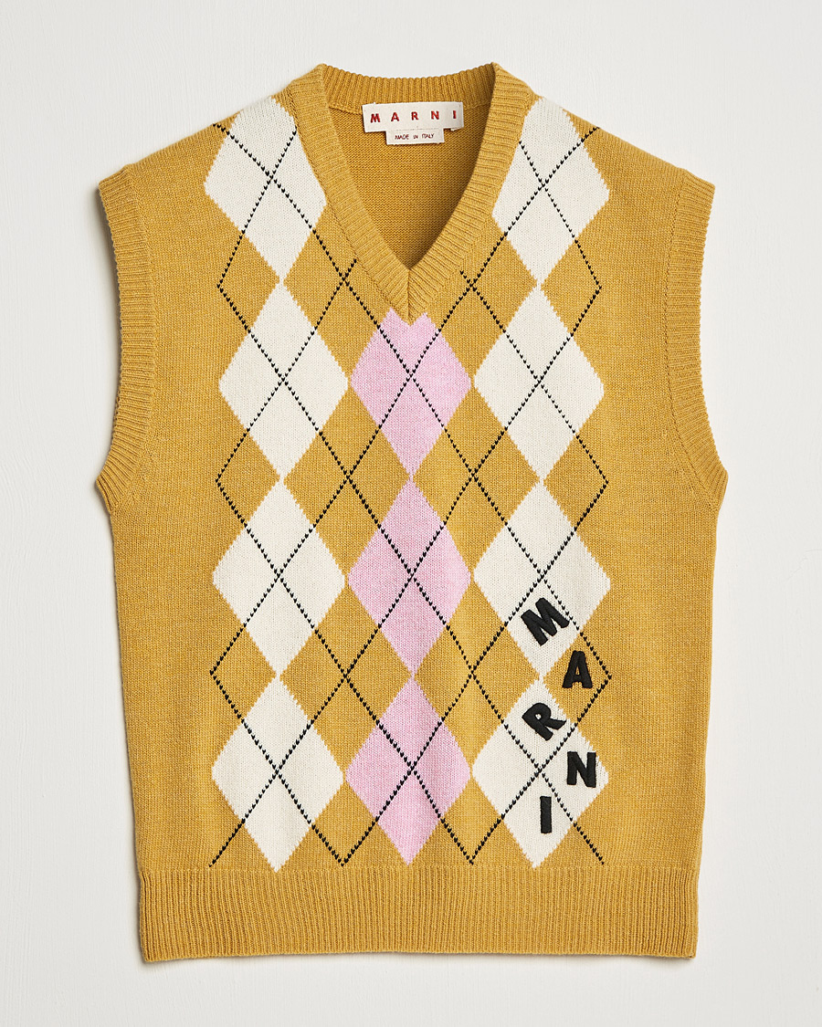 Heren | Truien | Marni | Shetland Argyle Knit Vest White/Yellow