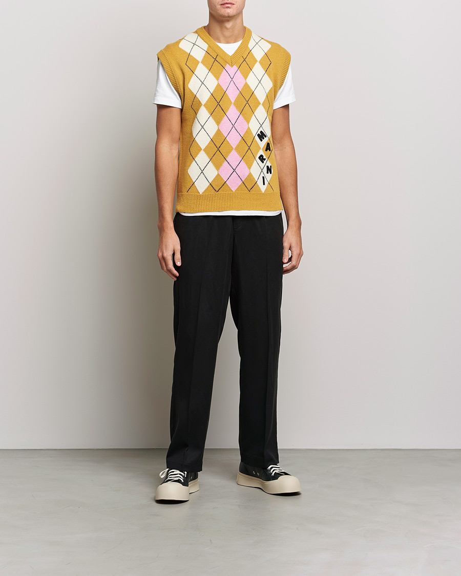 Heren | Truien | Marni | Shetland Argyle Knit Vest White/Yellow