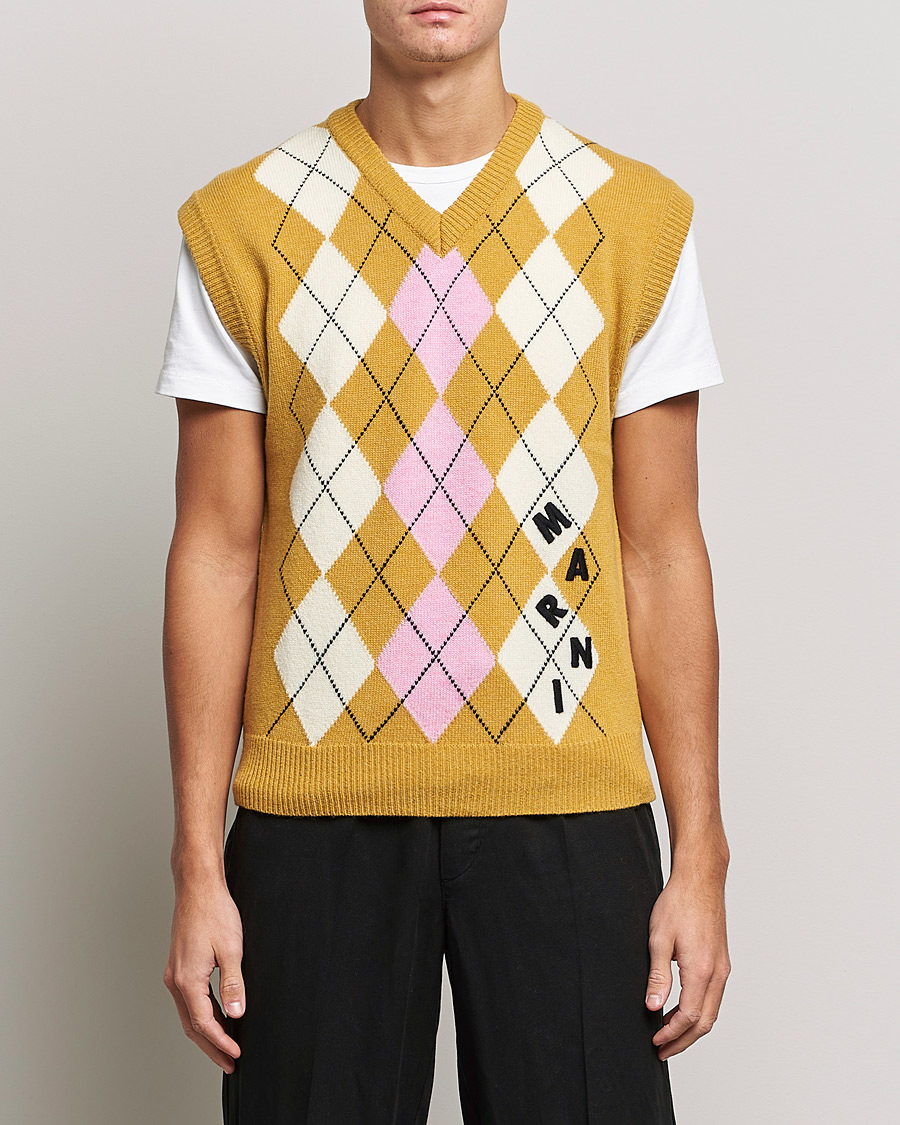 Heren | Truien | Marni | Shetland Argyle Knit Vest White/Yellow