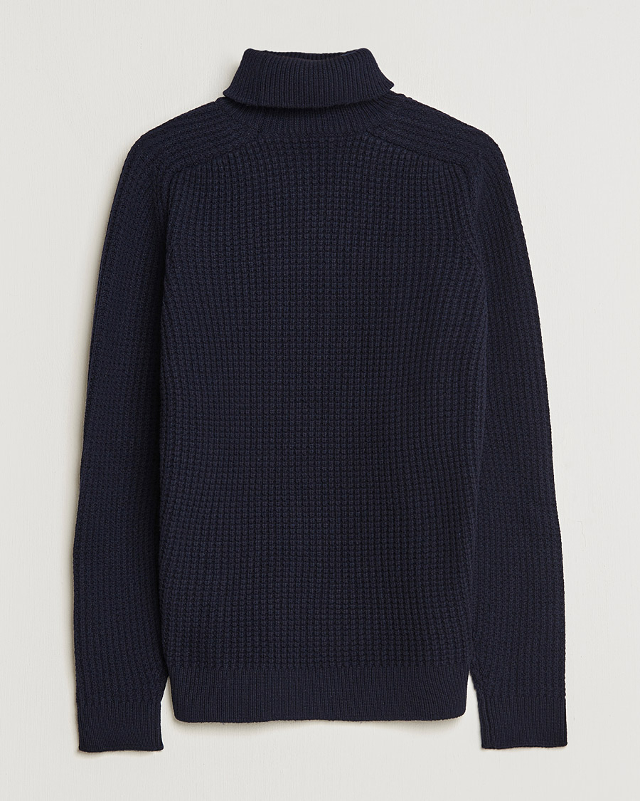 Heren | Truien | Baracuta | Wool Waffle Knit Turtleneck Dark Navy