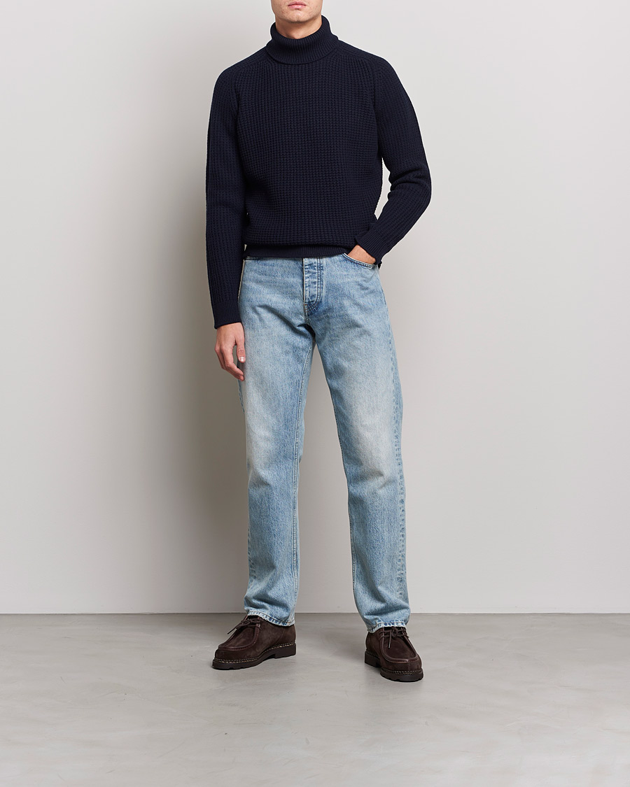 Heren | Truien | Baracuta | Wool Waffle Knit Turtleneck Dark Navy