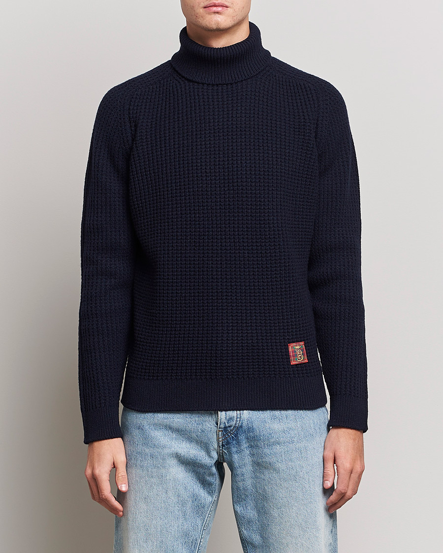 Heren | Truien | Baracuta | Wool Waffle Knit Turtleneck Dark Navy