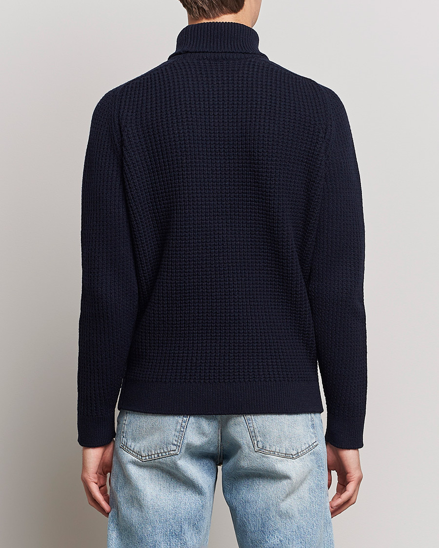 Heren | Truien | Baracuta | Wool Waffle Knit Turtleneck Dark Navy
