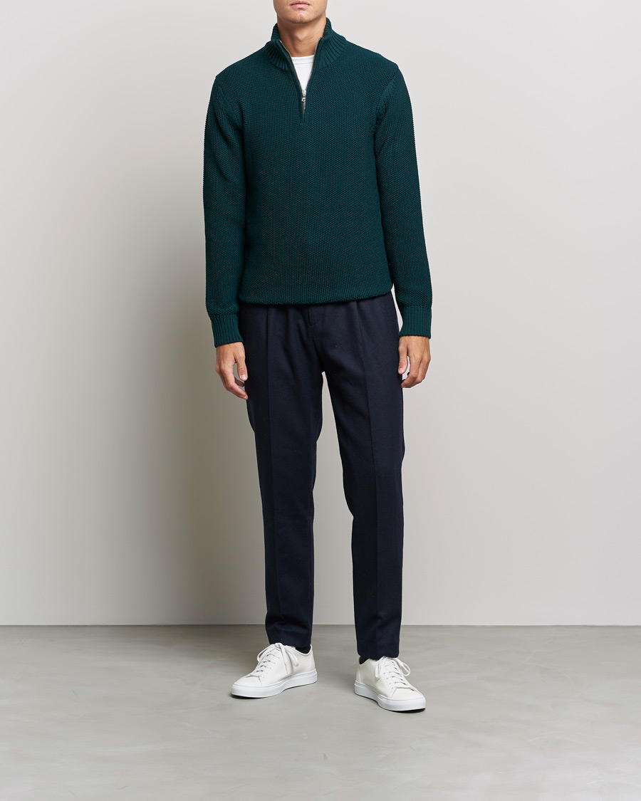 Heren | Truien | Orlebar Brown | Lennard Merino Waffle Half Zip Bristlecone Pine