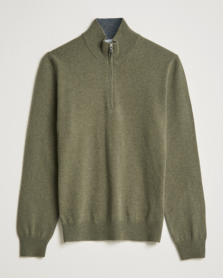 Heren | Truien | Gran Sasso | Wool/Cashmere Half Zip Olive Melange
