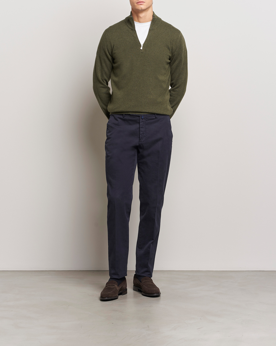 Heren | Truien | Gran Sasso | Wool/Cashmere Half Zip Olive Melange