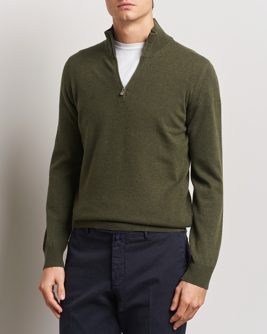Heren | Truien | Gran Sasso | Wool/Cashmere Half Zip Olive Melange