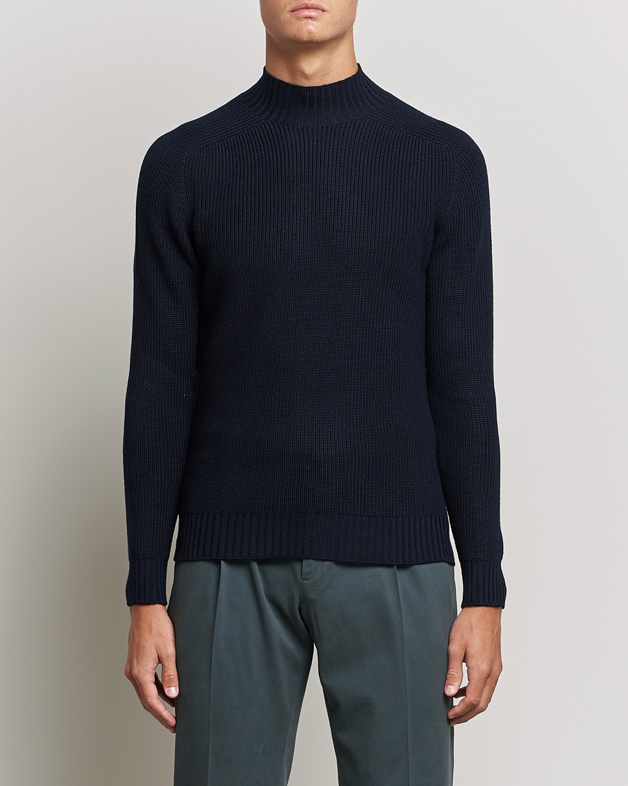 Heren | Truien | Gran Sasso | Rainwool Mock Neck Navy