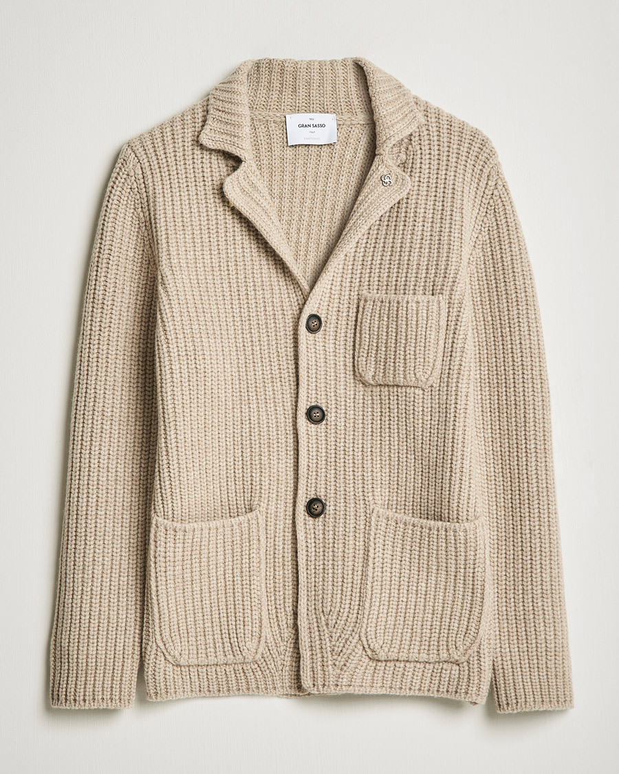 Heren | Truien | Gran Sasso | Heavy Wool Knitted Blazer Cardigan Beige