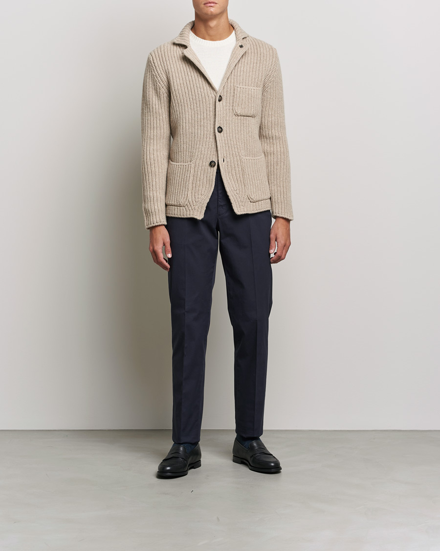 Heren | Truien | Gran Sasso | Heavy Wool Knitted Blazer Cardigan Beige