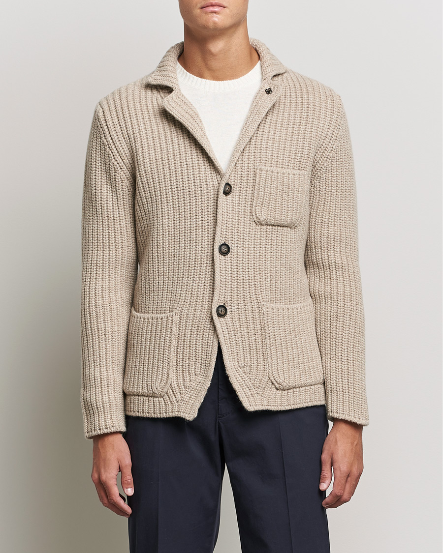 Heren | Truien | Gran Sasso | Heavy Wool Knitted Blazer Cardigan Beige