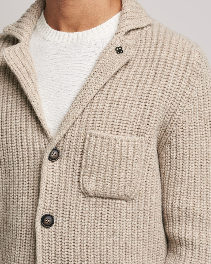 Heren | Truien | Gran Sasso | Heavy Wool Knitted Blazer Cardigan Beige