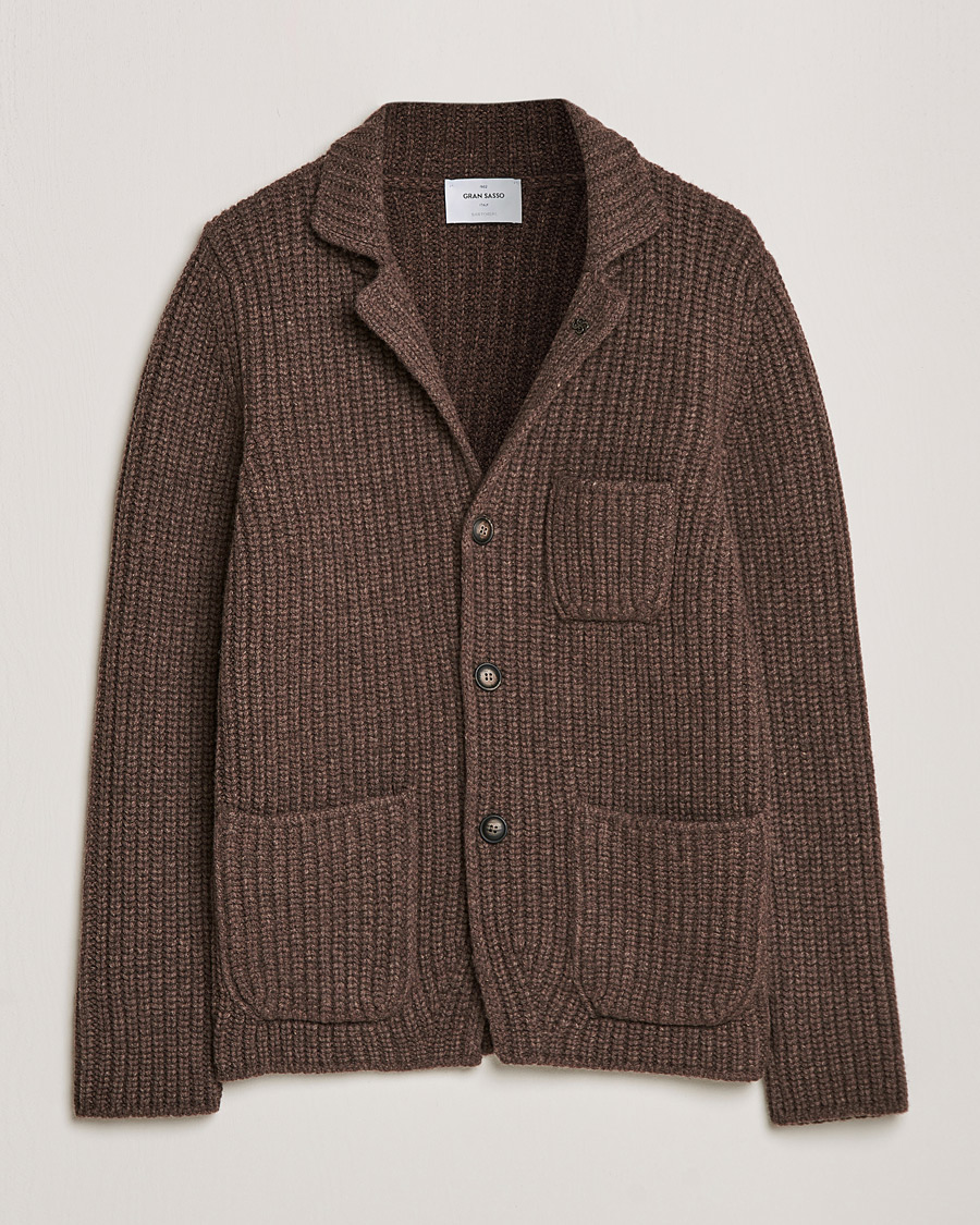 Heren | Truien | Gran Sasso | Heavy Wool Knitted Blazer Cardigan Brown