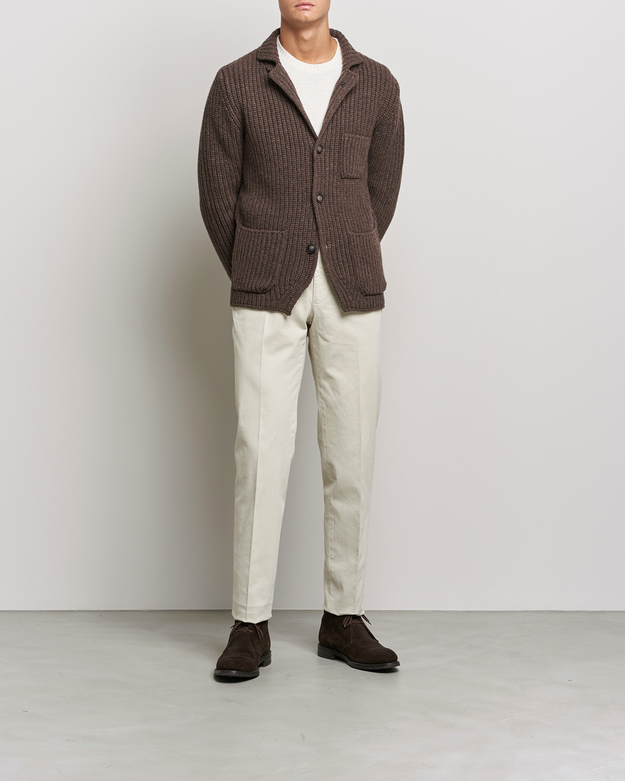 Heren | Truien | Gran Sasso | Heavy Wool Knitted Blazer Cardigan Brown