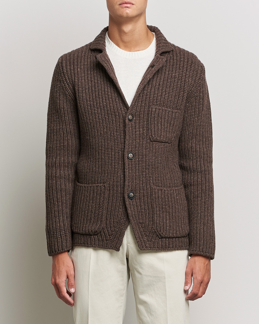 Heren | Truien | Gran Sasso | Heavy Wool Knitted Blazer Cardigan Brown