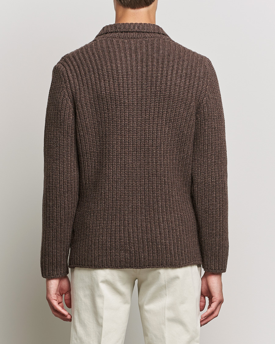 Heren | Truien | Gran Sasso | Heavy Wool Knitted Blazer Cardigan Brown