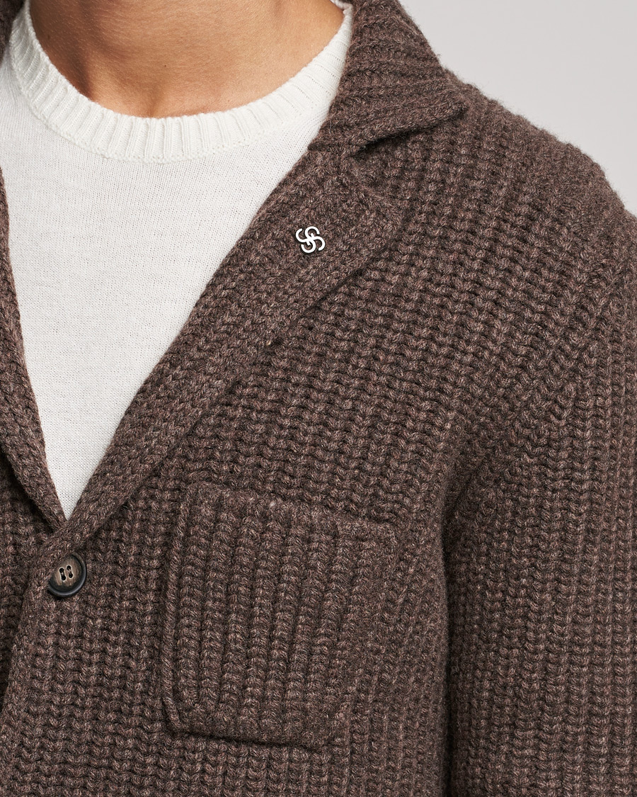 Heren | Truien | Gran Sasso | Heavy Wool Knitted Blazer Cardigan Brown
