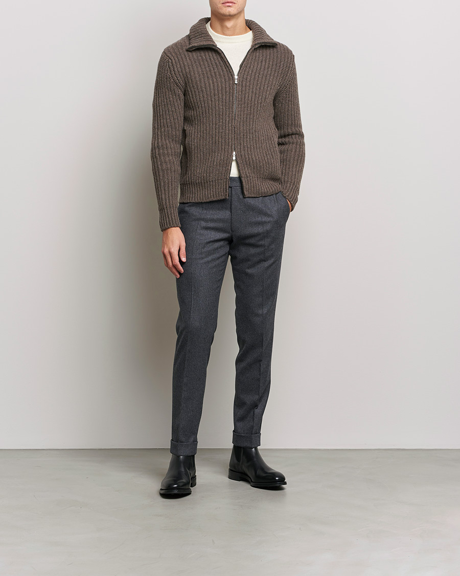 Heren | Truien | Gran Sasso | Heavy Wool/Cashmere Full Zip Brown