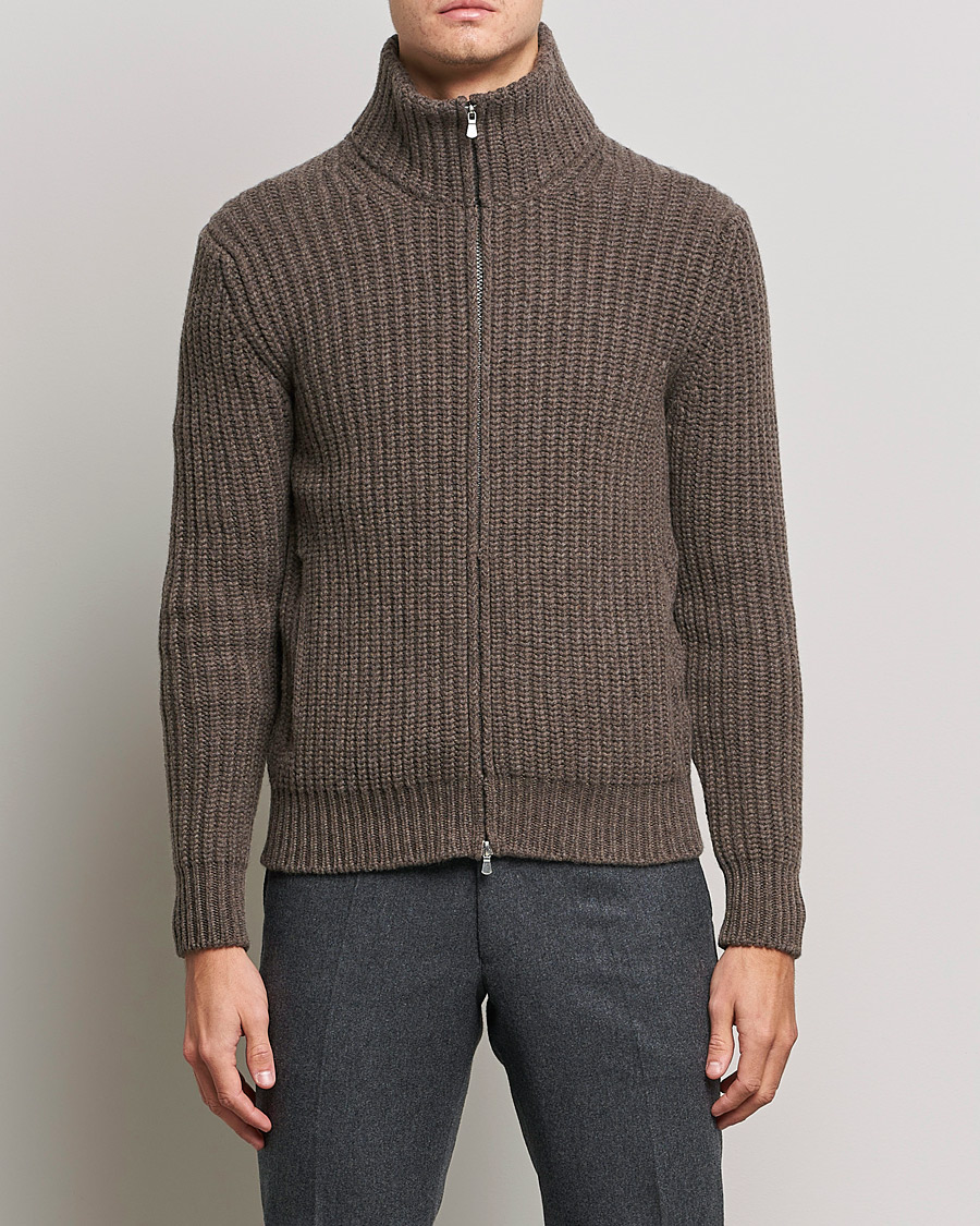 Heren | Truien | Gran Sasso | Heavy Wool/Cashmere Full Zip Brown