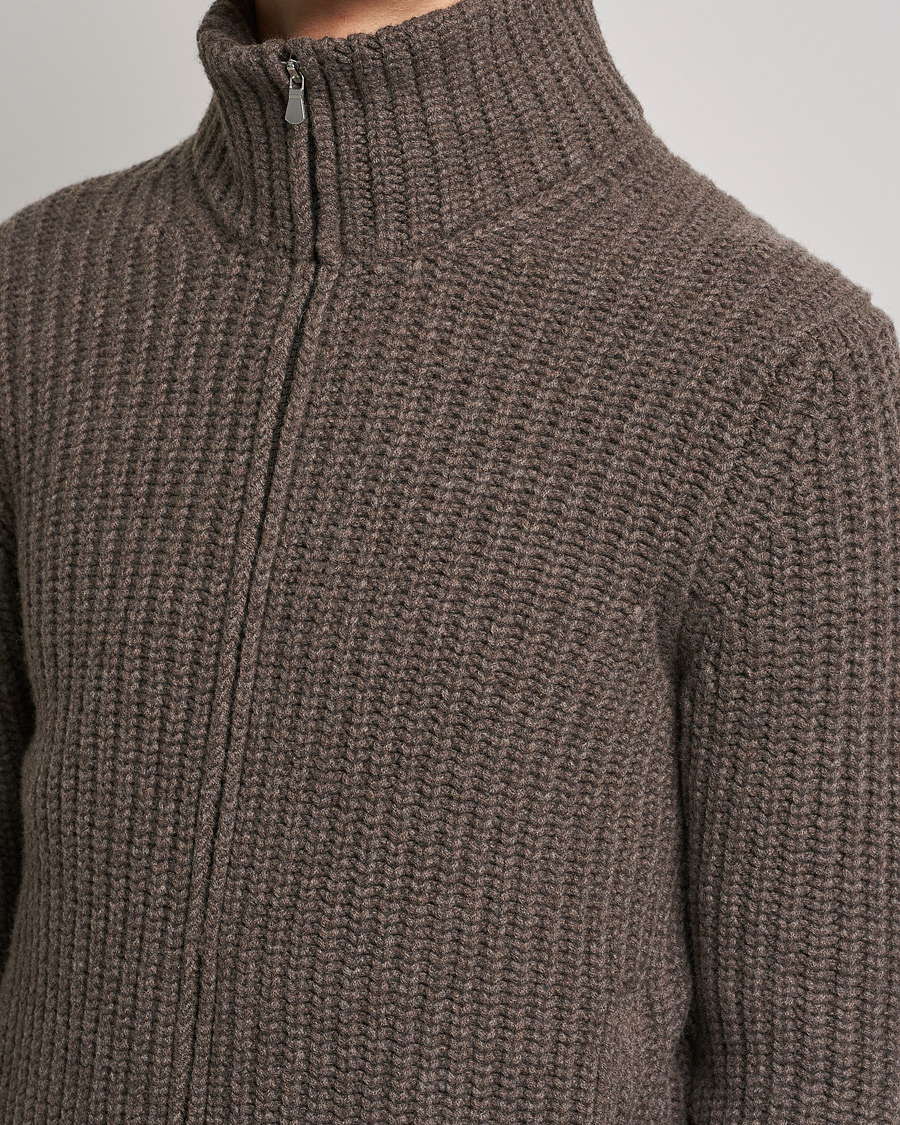 Heren | Truien | Gran Sasso | Heavy Wool/Cashmere Full Zip Brown
