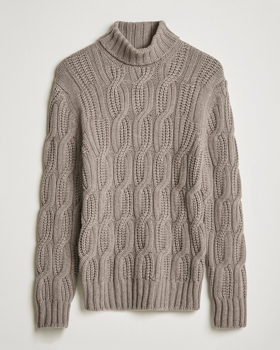 Heren | Truien | Gran Sasso | Cable Knitted Wool/Cashmere Roll Neck Brown