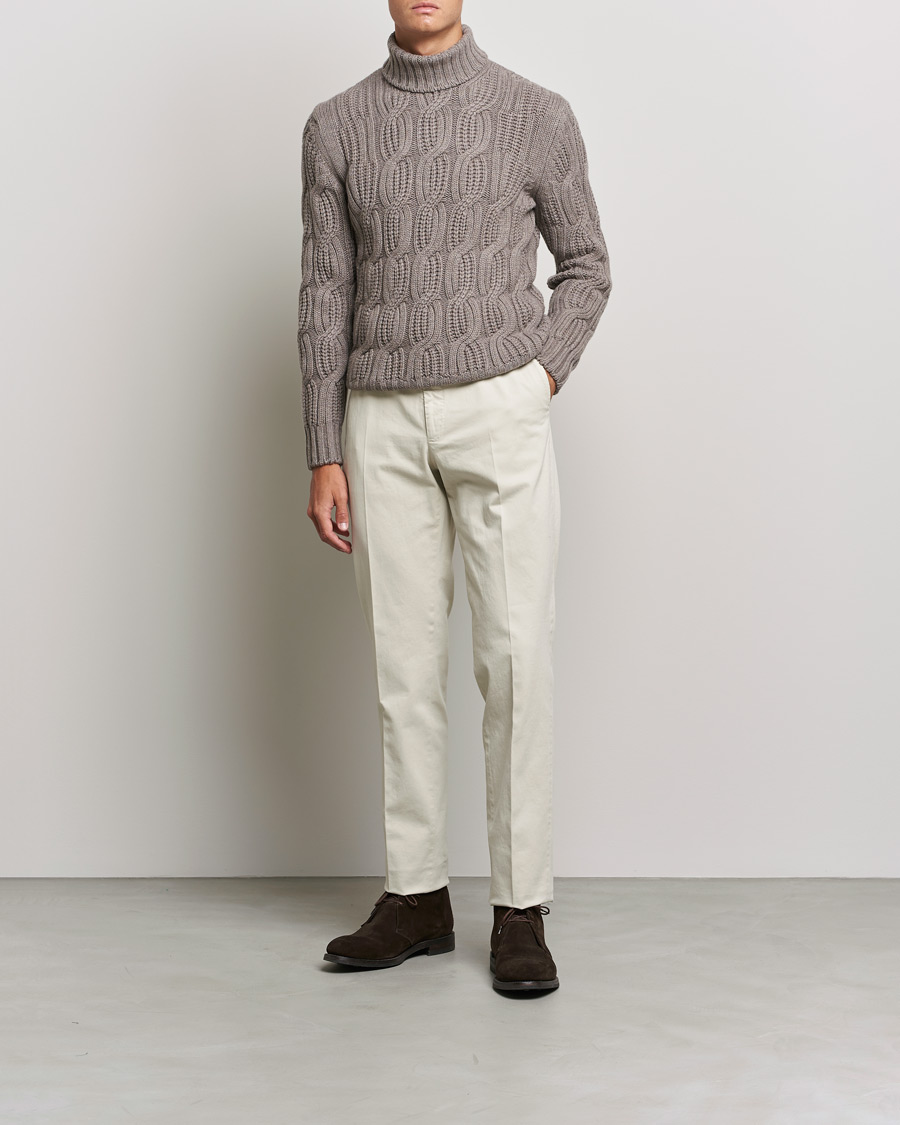 Heren | Truien | Gran Sasso | Cable Knitted Wool/Cashmere Roll Neck Brown