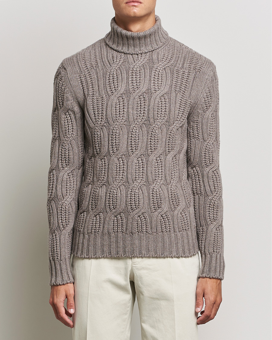Heren | Truien | Gran Sasso | Cable Knitted Wool/Cashmere Roll Neck Brown