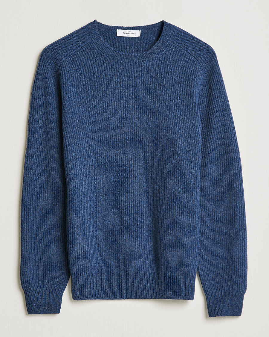Heren | Truien | Gran Sasso | Knitted Wool/Cashmere Structure Crewneck Navy