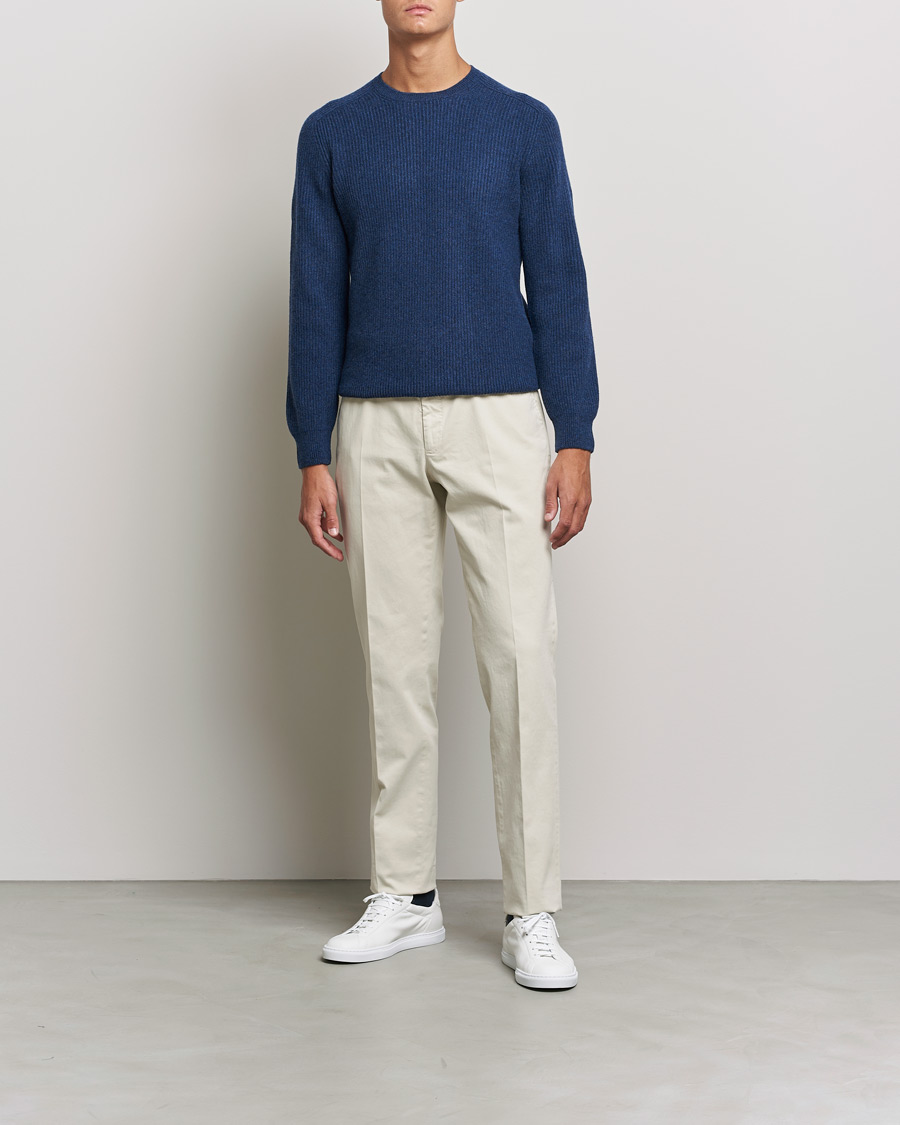 Heren | Truien | Gran Sasso | Knitted Wool/Cashmere Structure Crewneck Navy