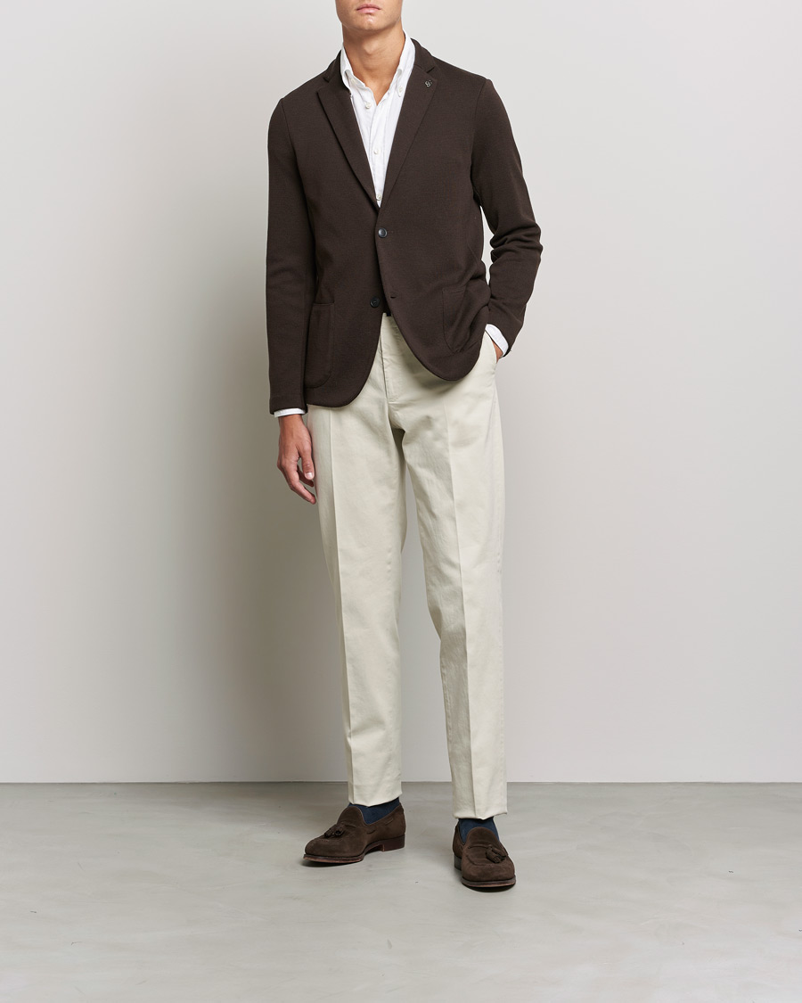 Heren | Blazers | Gran Sasso | Travel Wool Knitted Jacket Brown