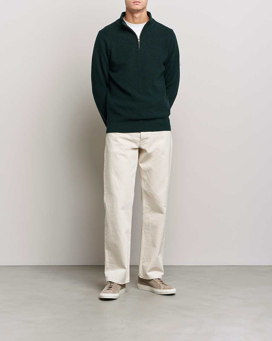 Heren | Truien | Merz b. Schwanen | Merino Wool Half Zip Forest