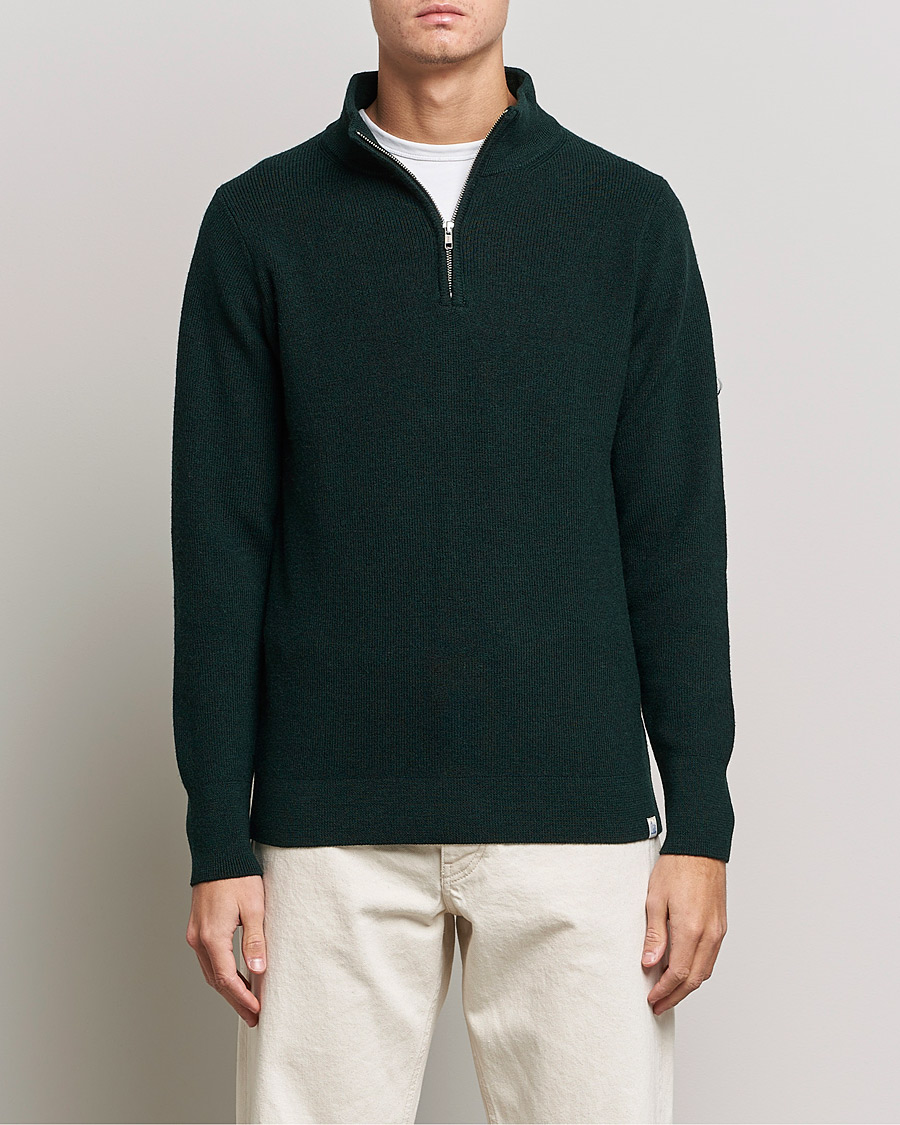 Heren | Truien | Merz b. Schwanen | Merino Wool Half Zip Forest