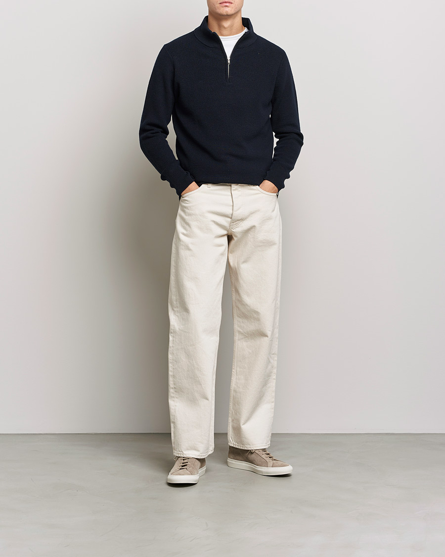 Heren | Truien | Merz b. Schwanen | Merino Wool Half Zip Dark Navy