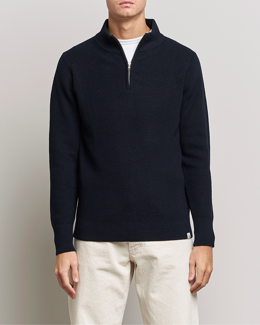 Heren | Truien | Merz b. Schwanen | Merino Wool Half Zip Dark Navy