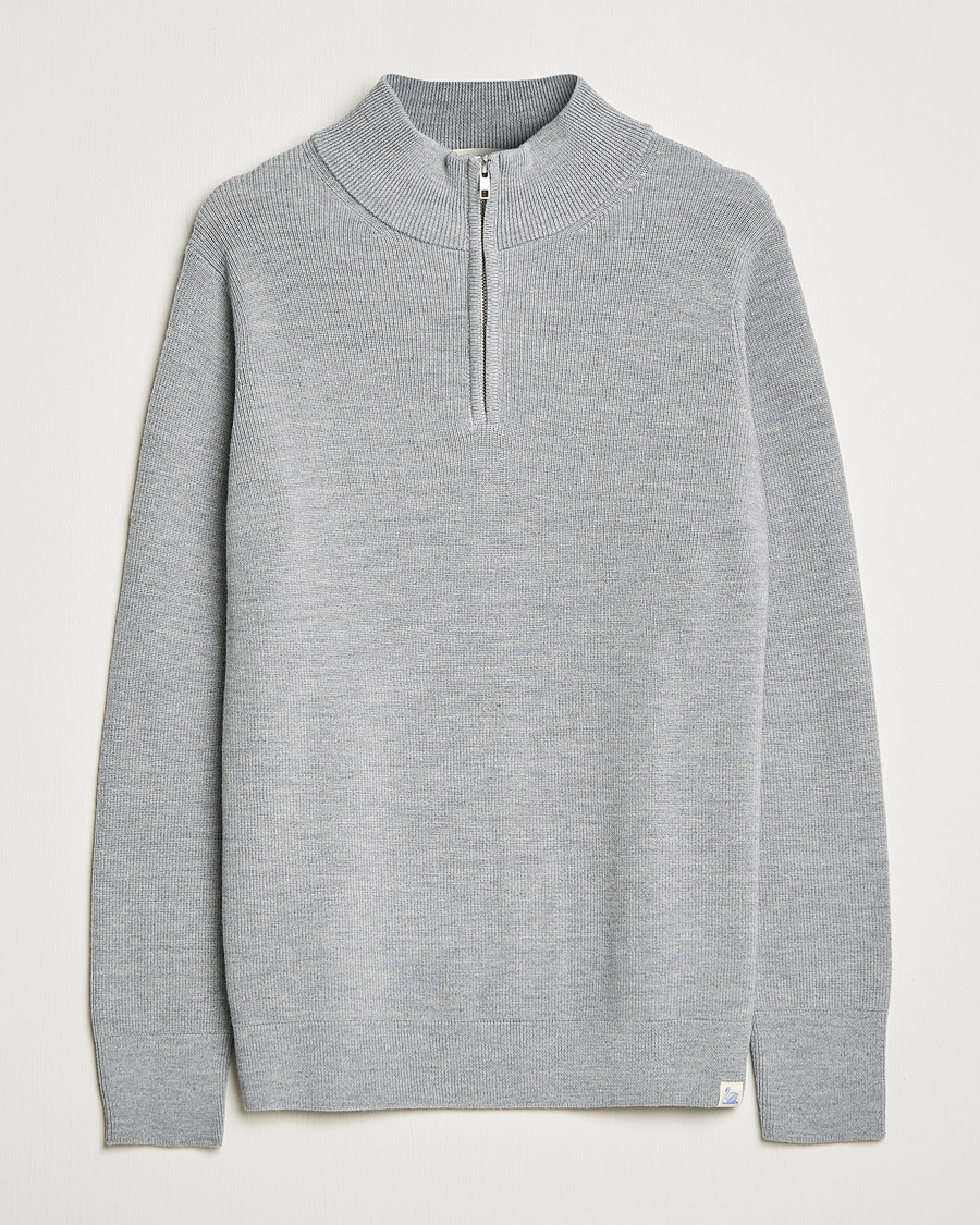 Heren | Truien | Merz b. Schwanen | Merino Wool Half Zip Grey Mel