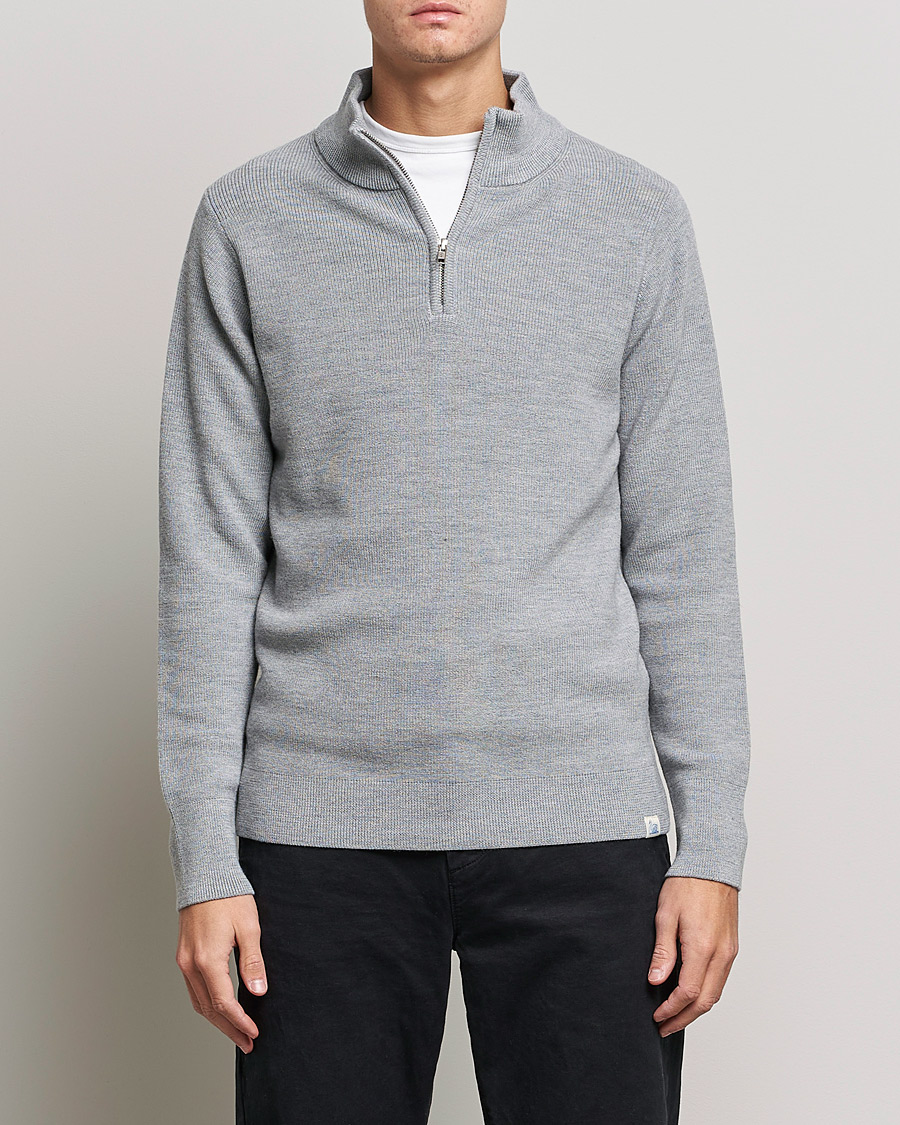 Heren | Truien | Merz b. Schwanen | Merino Wool Half Zip Grey Mel