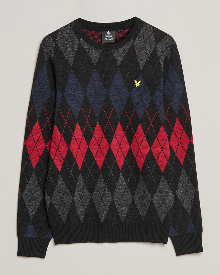 Heren | Truien | Lyle & Scott | British Argyle Crew Neck Black