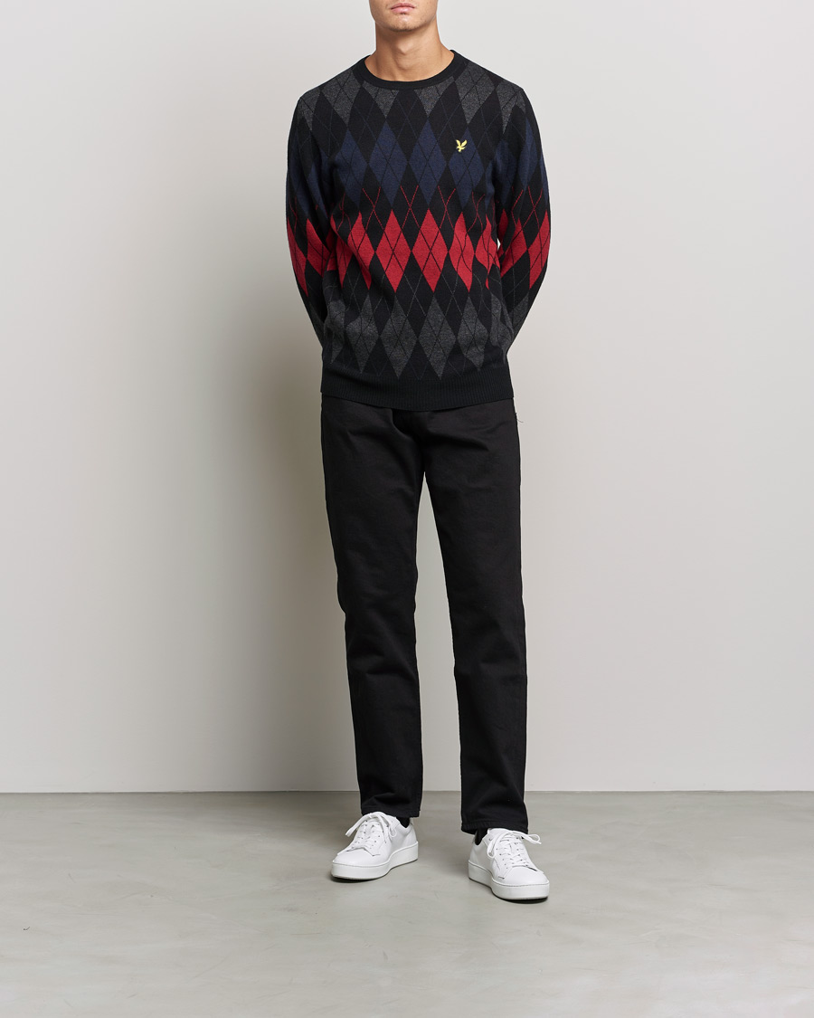 Heren | Truien | Lyle & Scott | British Argyle Crew Neck Black