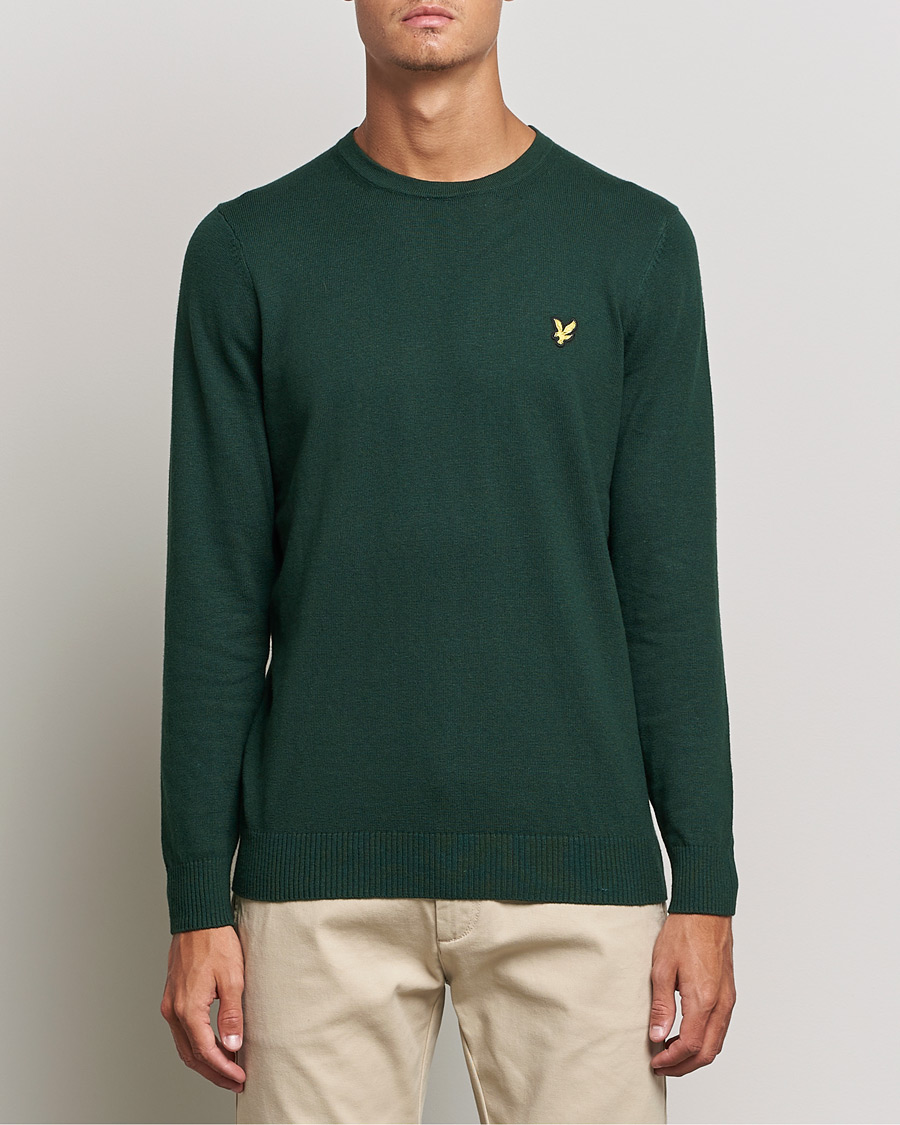 Heren | Truien | Lyle & Scott | Crew Neck Cotton/Merino Jumper Dark Green