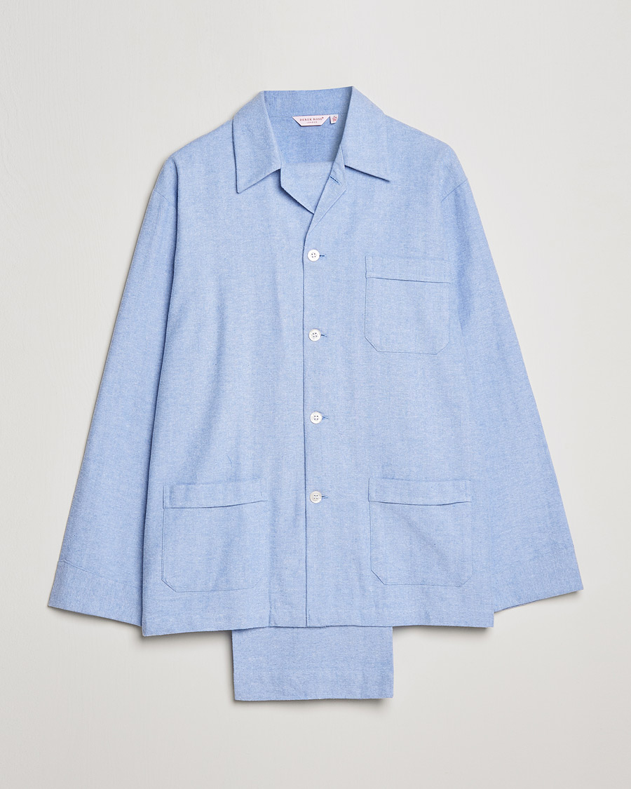 Heren | Pyjama's en gewaden | Derek Rose | Brushed Cotton Flannel Herringbone Pyjama Set Blue