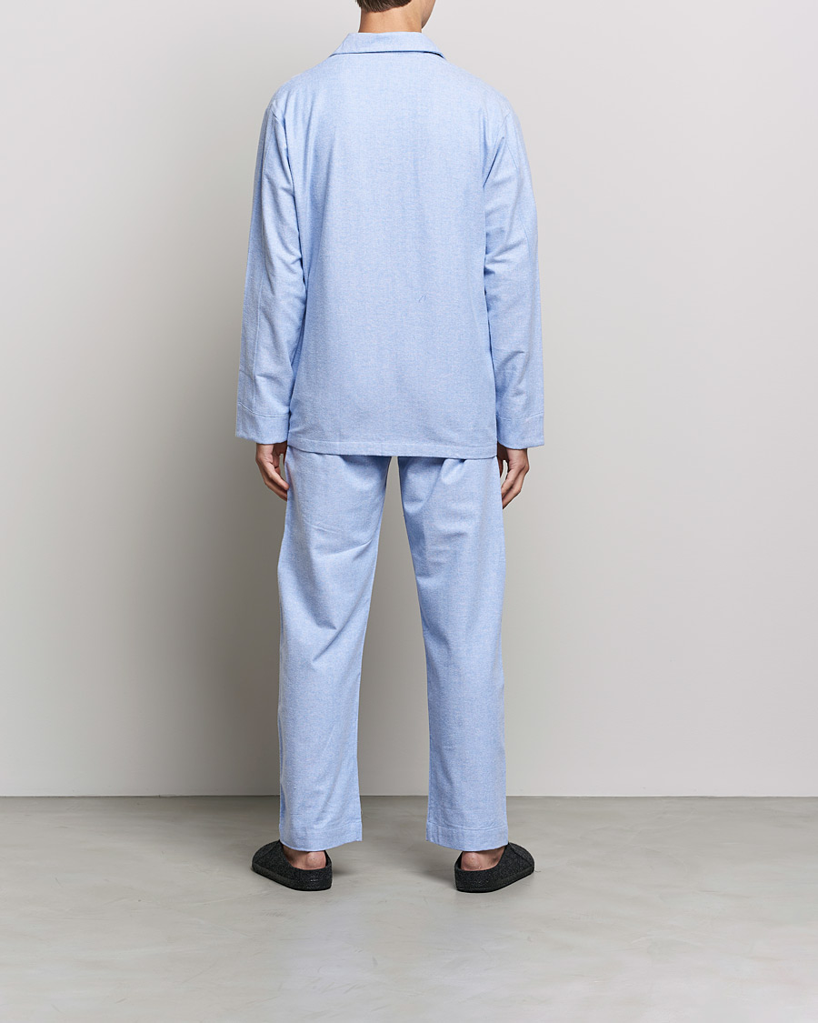 Heren | Pyjama sets | Derek Rose | Brushed Cotton Flannel Herringbone Pyjama Set Blue