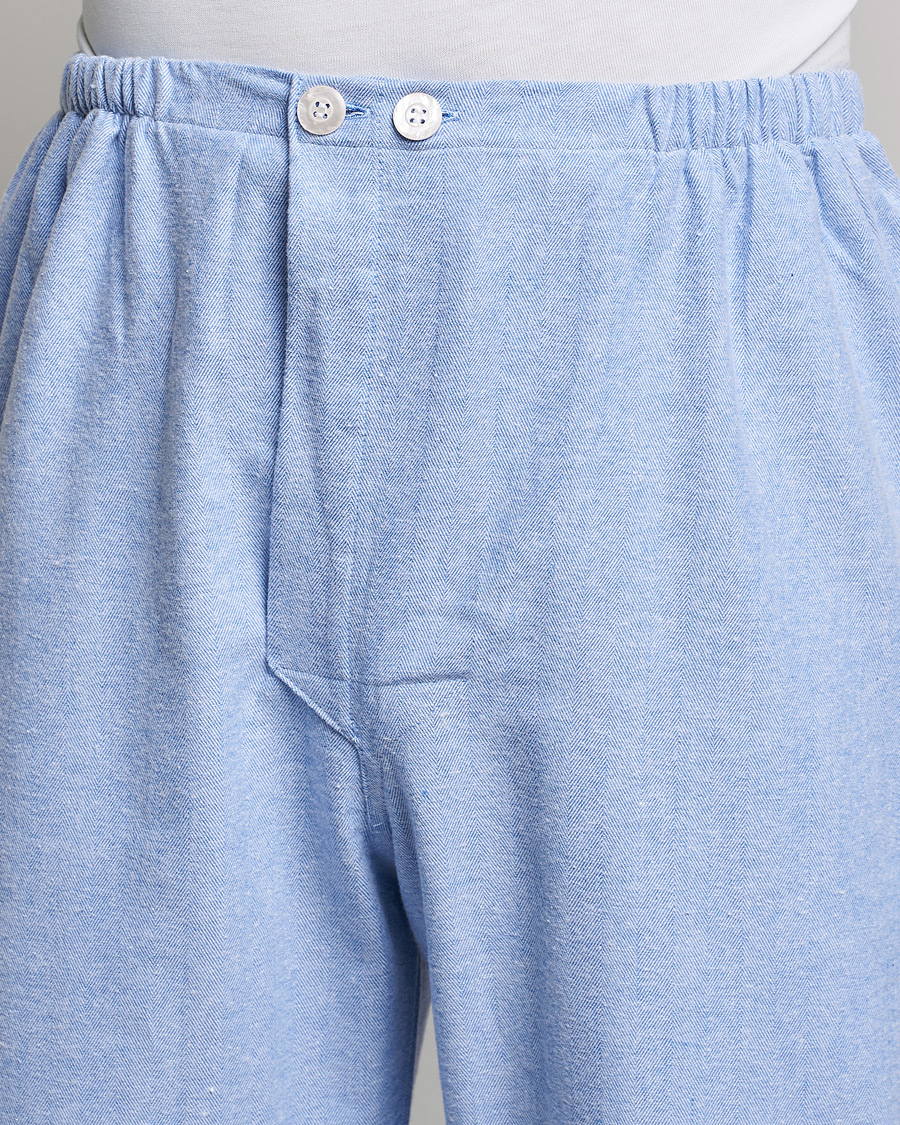 Heren | Pyjama's en gewaden | Derek Rose | Brushed Cotton Flannel Herringbone Pyjama Set Blue