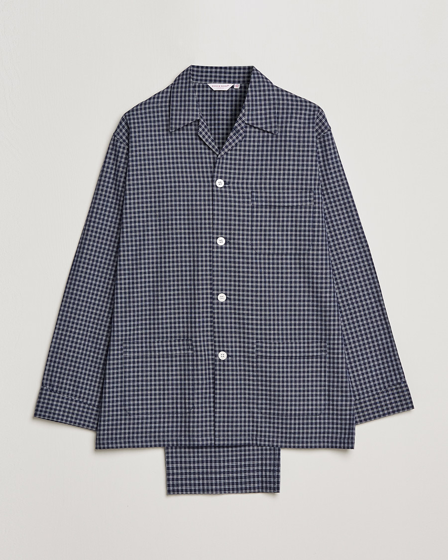 Heren | Derek Rose Checked Cotton Pyjama Set Navy | Derek Rose | Checked Cotton Pyjama Set Navy