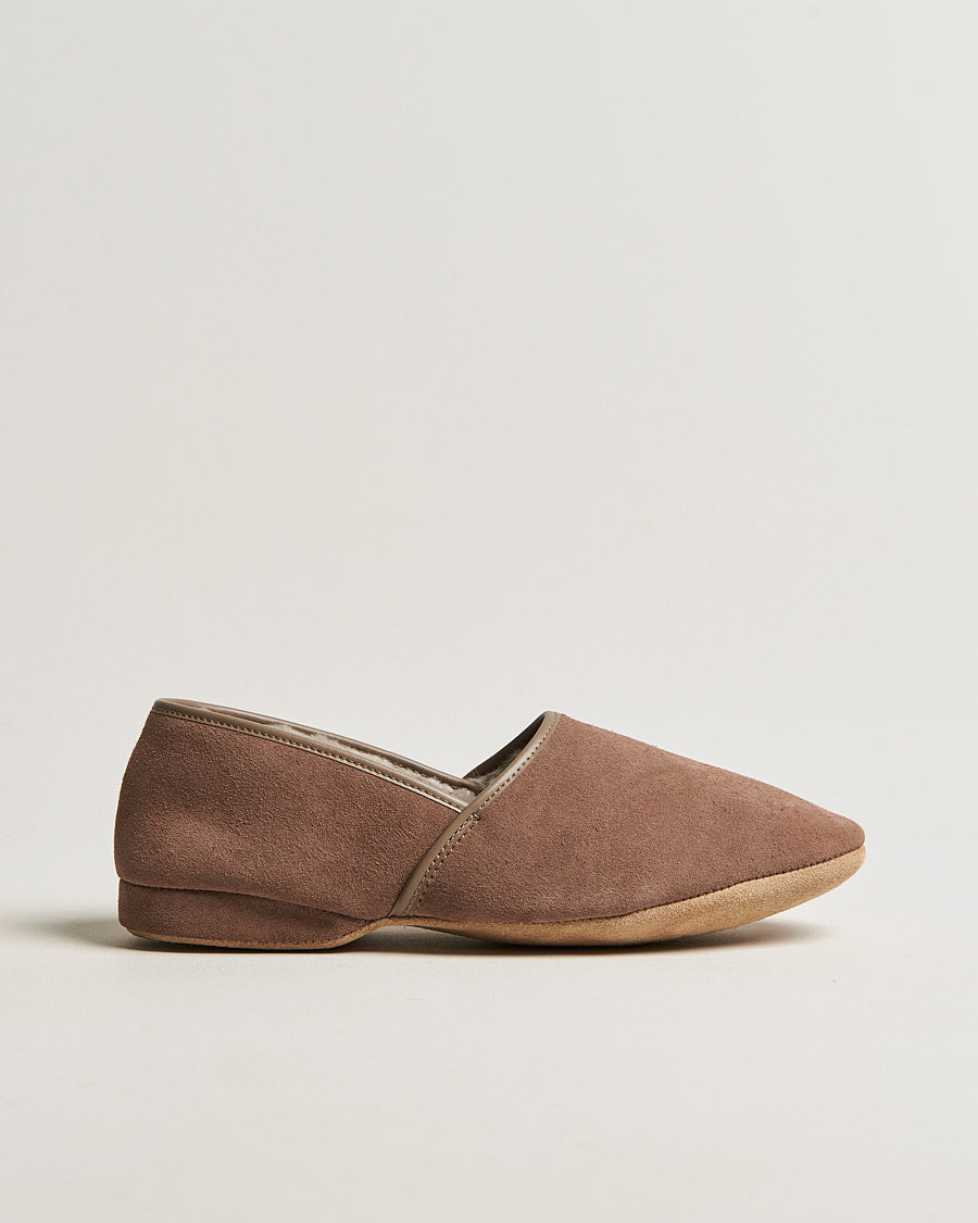 Heren | Derek Rose Crawford Sheepskin Suede Slippers Beige | Derek Rose | Crawford Sheepskin Suede Slippers Beige